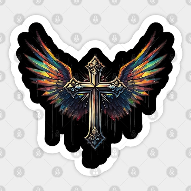Cross and Wings Sticker by UrbanLifeApparel